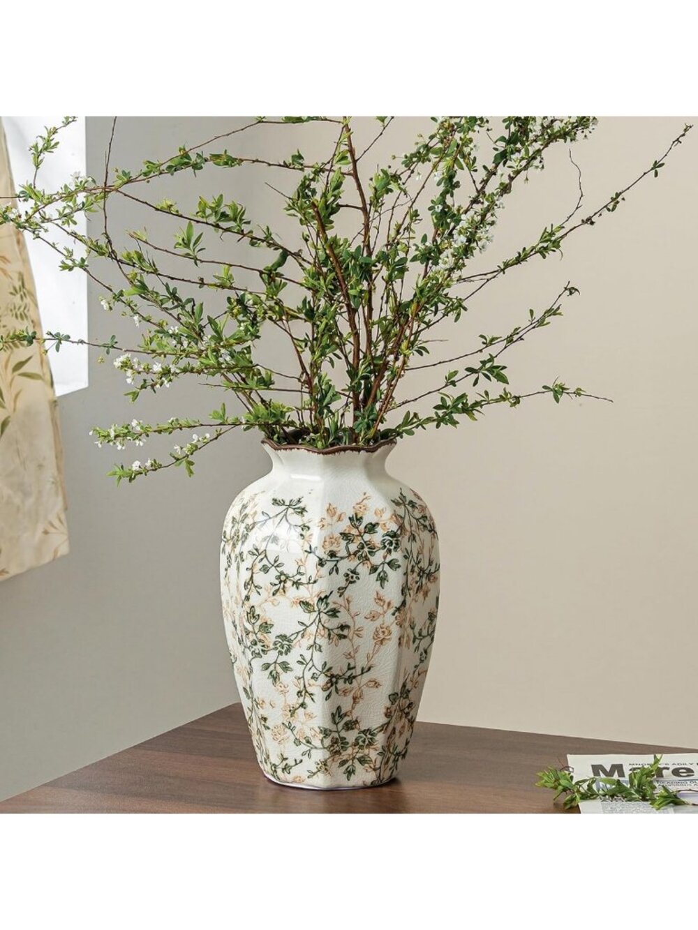Vintage Green Ceramic Flower Vase for Home Decor, 9.1 Inch Decorative Accent
